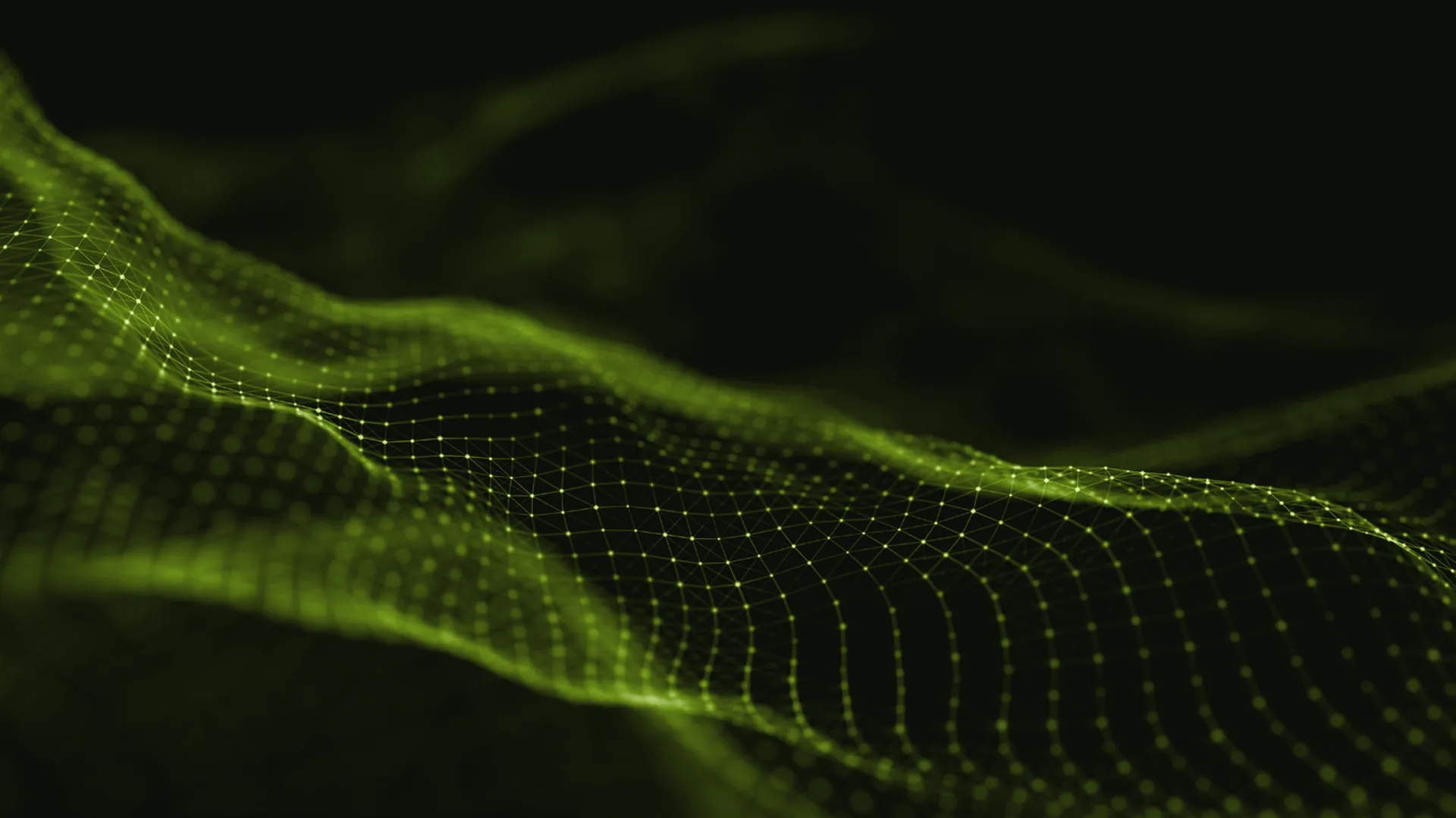 Malla de datos en verde que representa un gemelo digital: la réplica virtual de un proceso industrial alimentada con datos en tiempo real